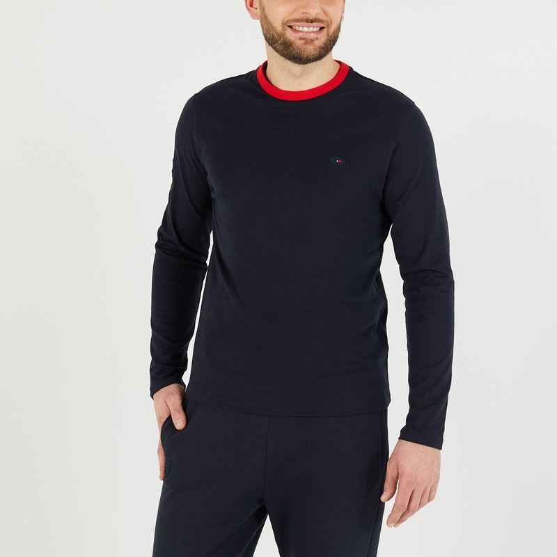 Navy Blue Long-Sleeved T-Shirt With No. 10 And Xv De France Embroidered Detail