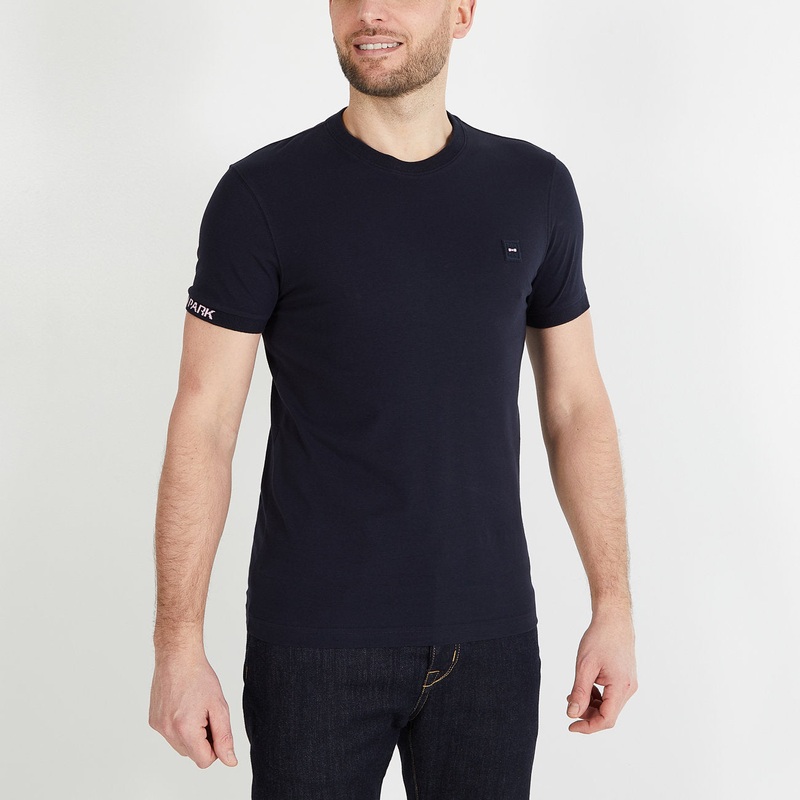 Navy Blue Short-Sleeved T-Shirt With Jacquard Inscription