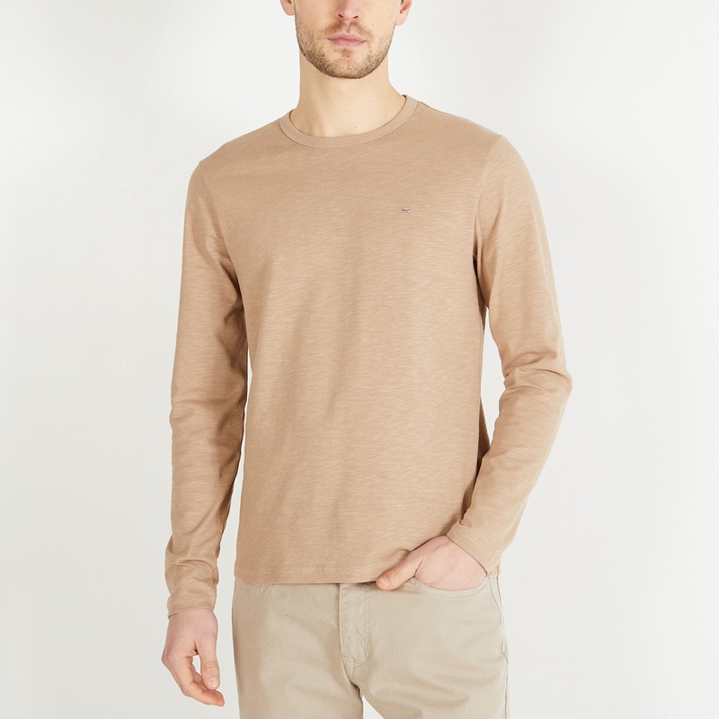 Plain Beige Long-Sleeved T-Shirt