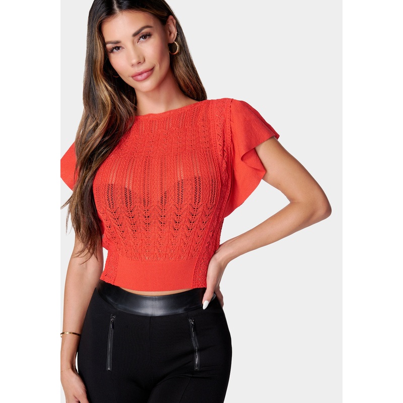 Pointelle Lace Trim Sweater