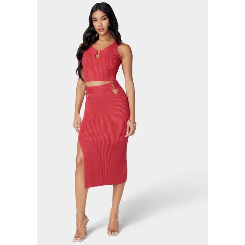 Ring Detail Side Slit Sweater Skirt