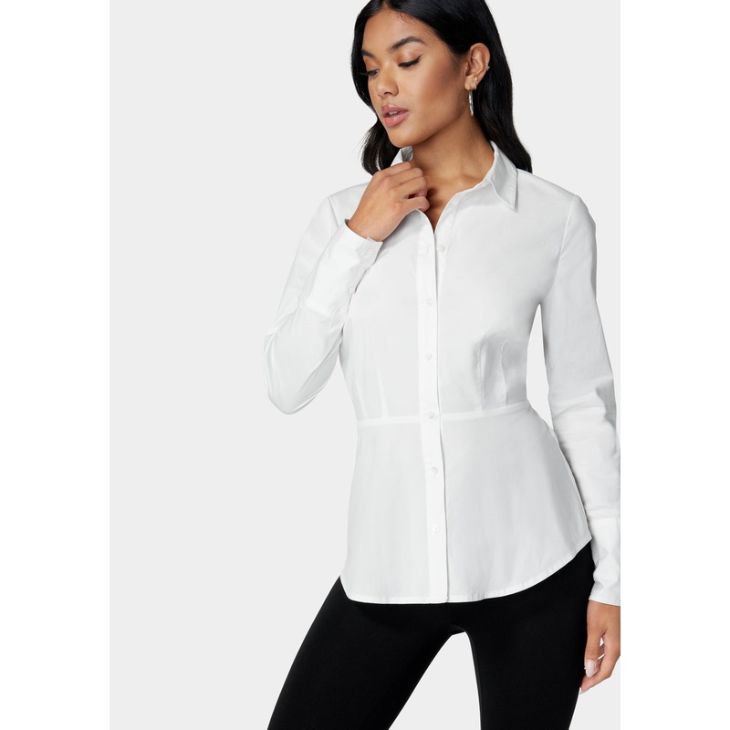 Shirt Collar Peplum Poplin Blouse