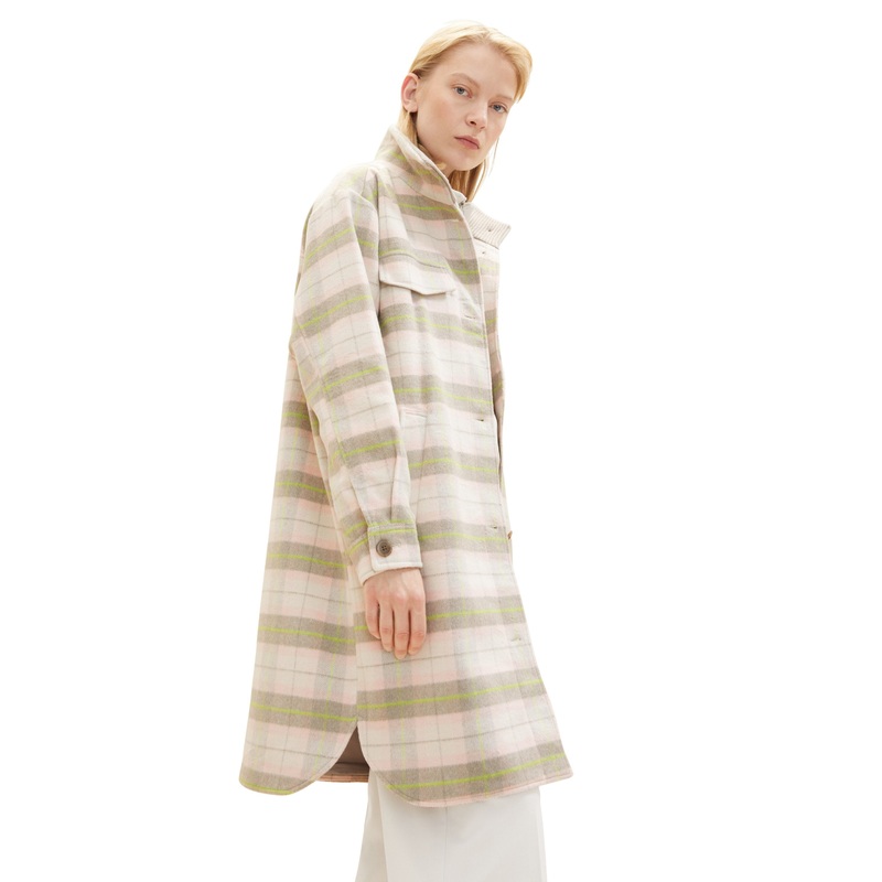 Checkered Coat With High Collar
