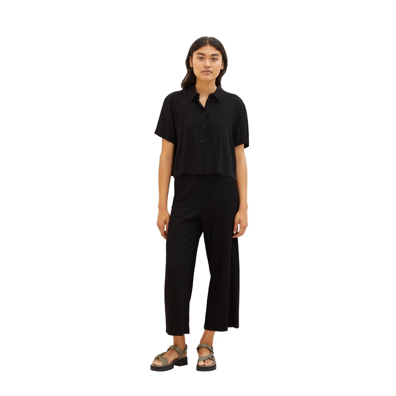 Cropped Slip On Trousers With Pockets