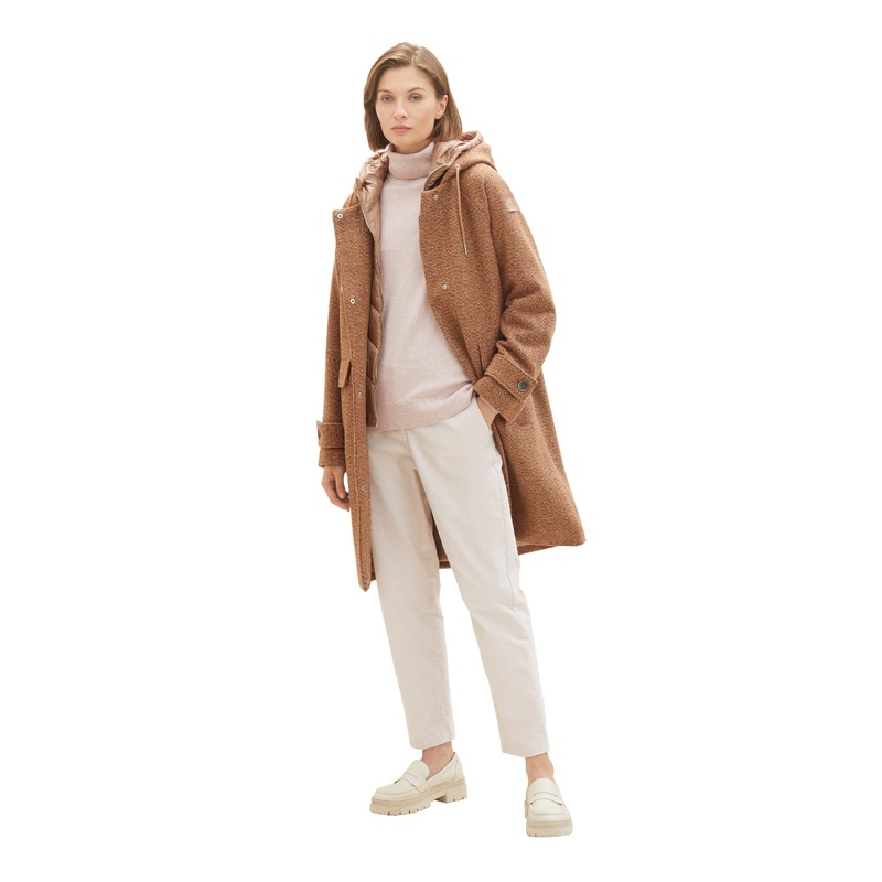 Fabric Mix Hooded Coat