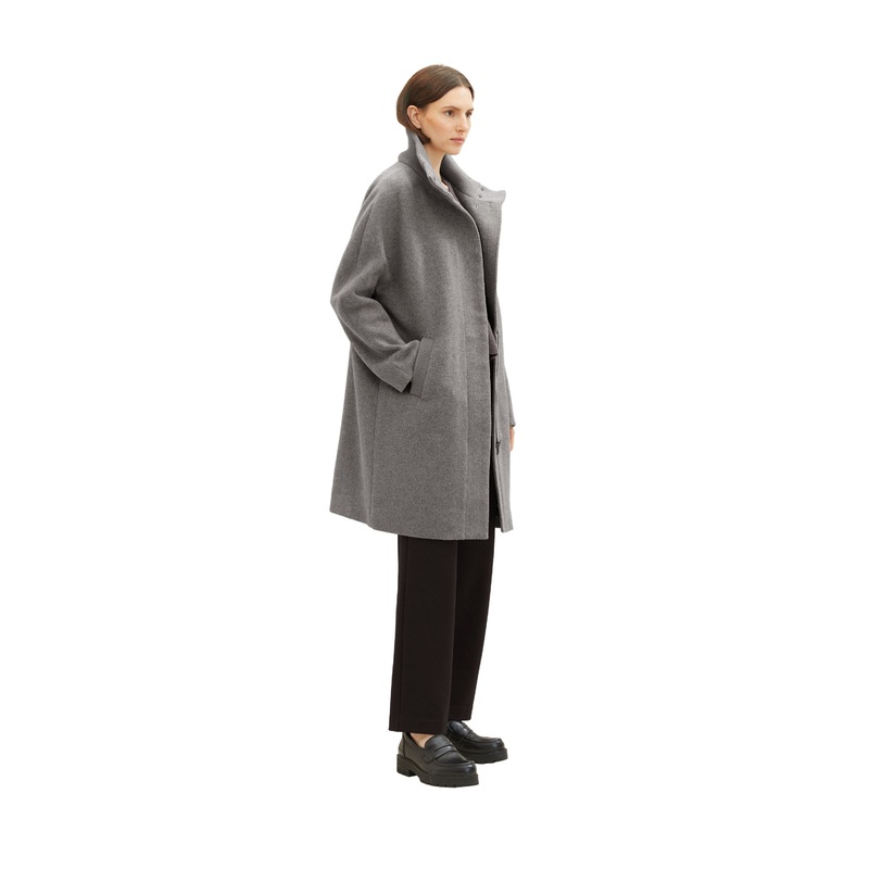 High Collar Coat With Hidden Button Placket