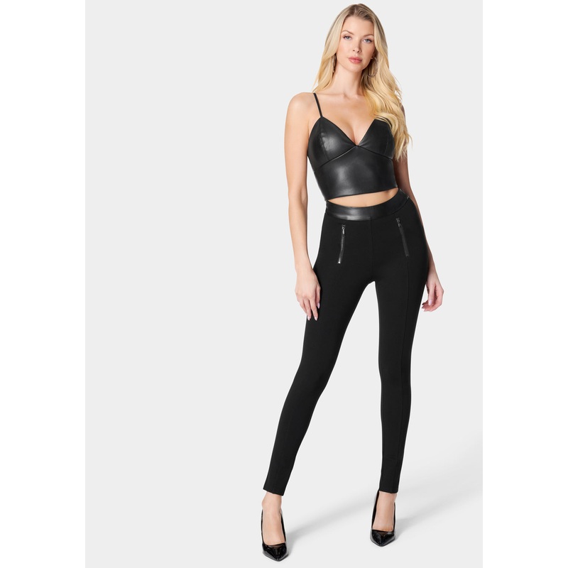 High Waist Vegan Leather Detail Pdr Legging