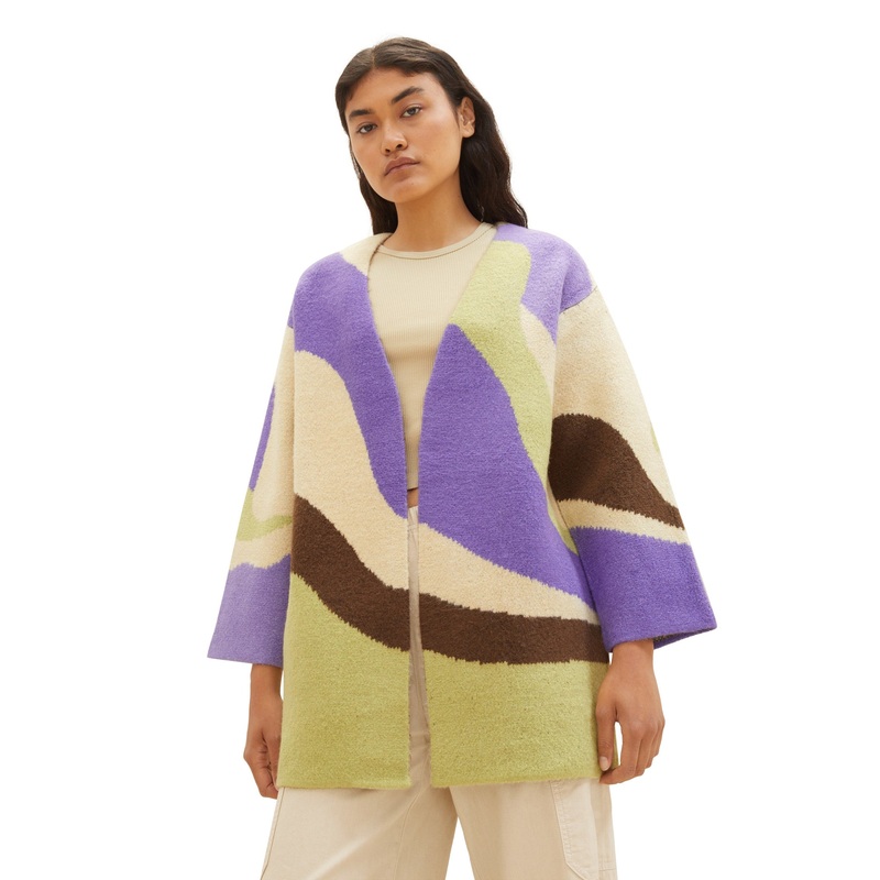 Slip On  Cardigan With Colorful Design