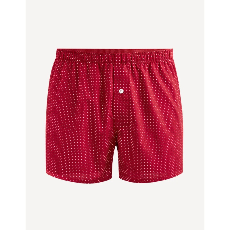 100% Cotton Poplin Boxer Shorts With Polka Dots - Burgundy