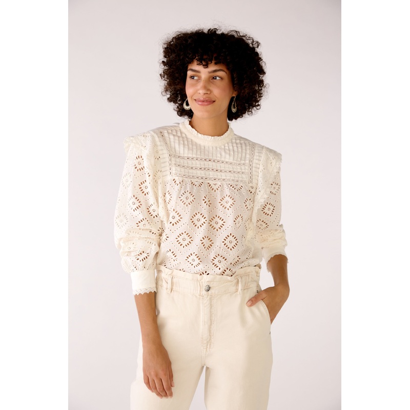 Blouse In Cotton With Perforated Embroidery