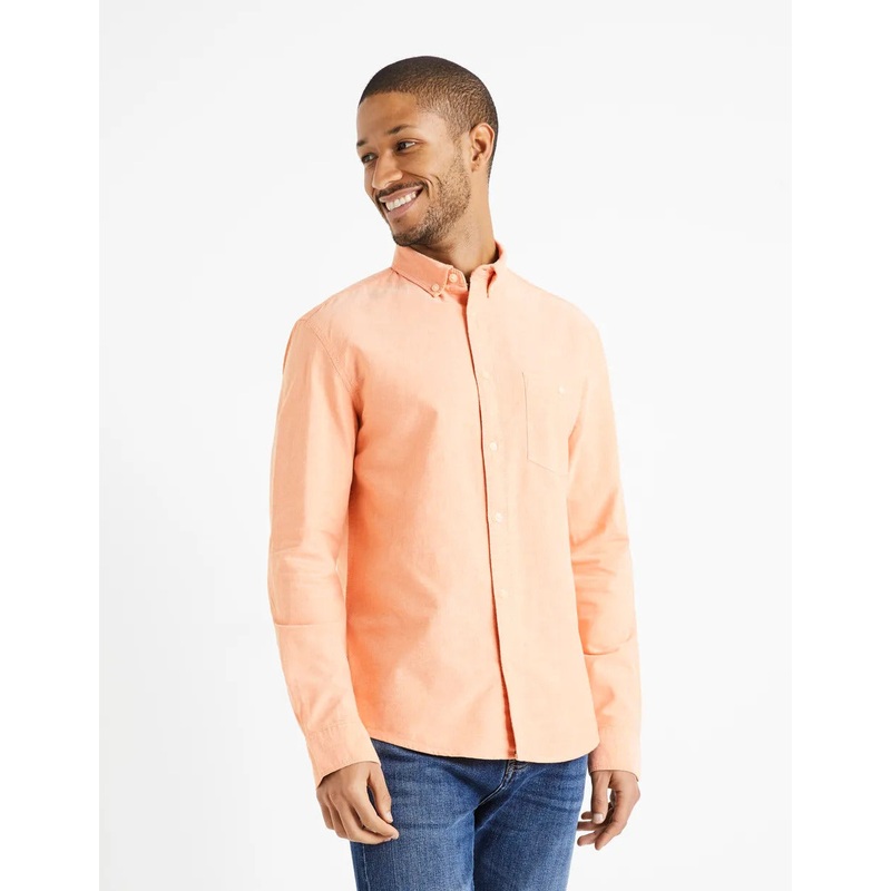 Regular-Fit 100% Cotton Oxford Shirt - Orange