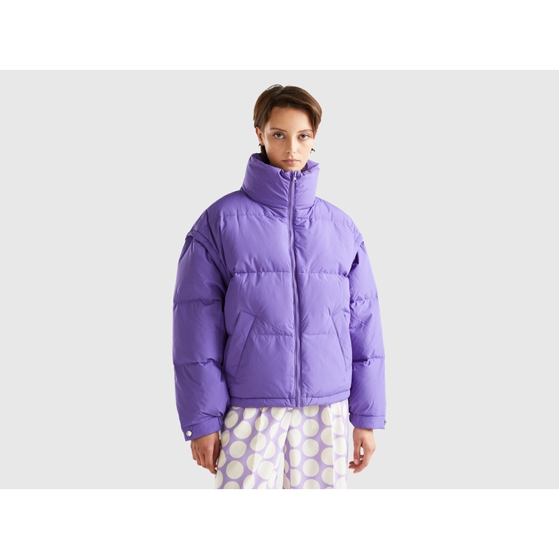 Short Padded Jacket With Removable Sleeves