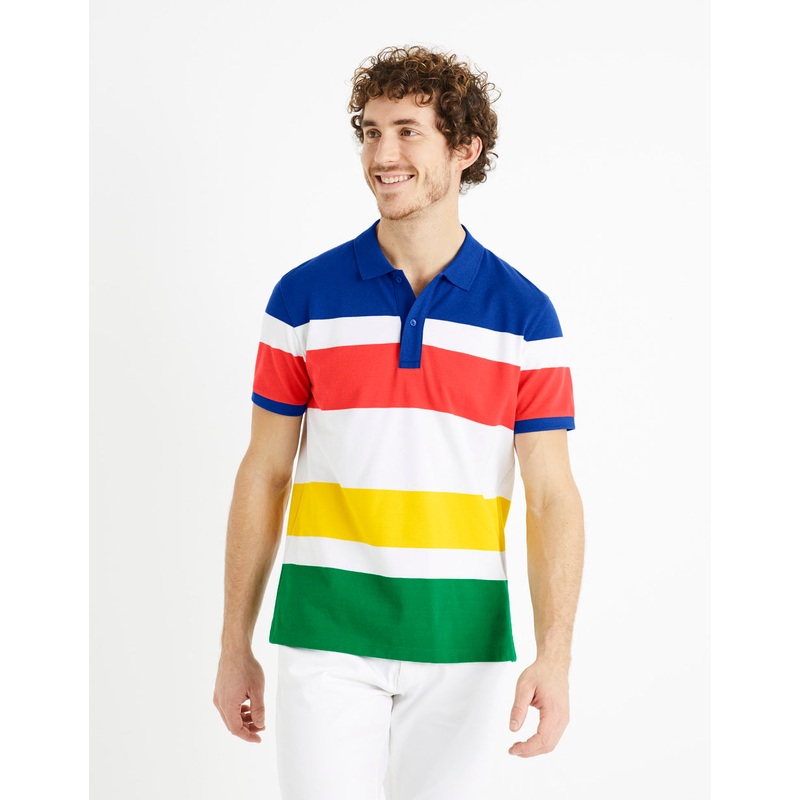 Striped 100% Cotton Polo Shirt - Green
