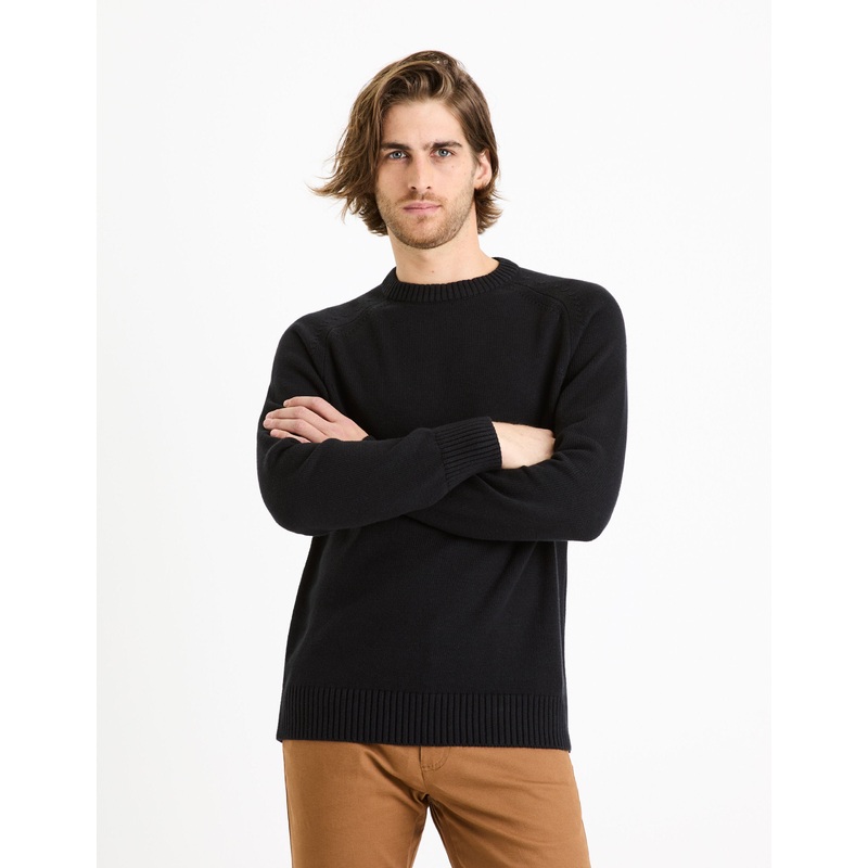 100% Cotton Round Neck Sweater - Black