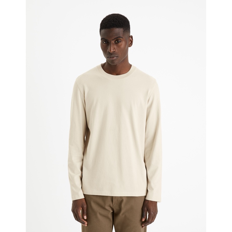 100% Cotton Round Neck T-Shirt - Beige