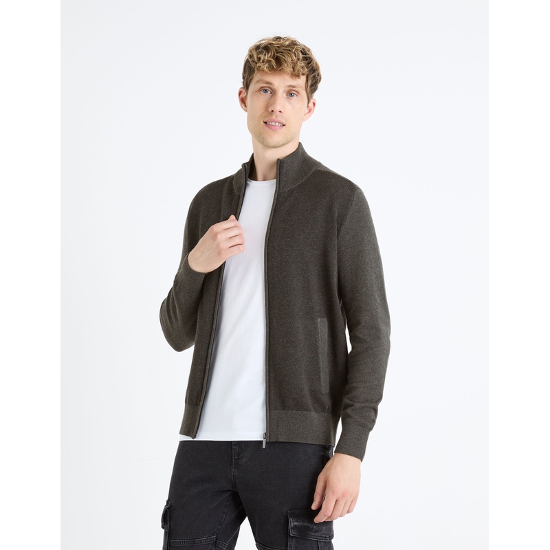 100% Cotton Zip-Up Cardigan - Anthracite