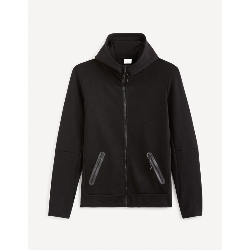 Cotton-Blend Hooded Zip-Up Sweatshirt - Black