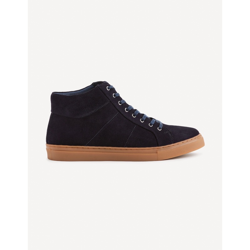 High-Top Leather Shoes - Navy Blue