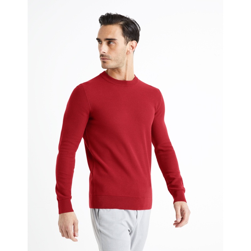 100% Cotton Round Neck Sweater - Burgundy