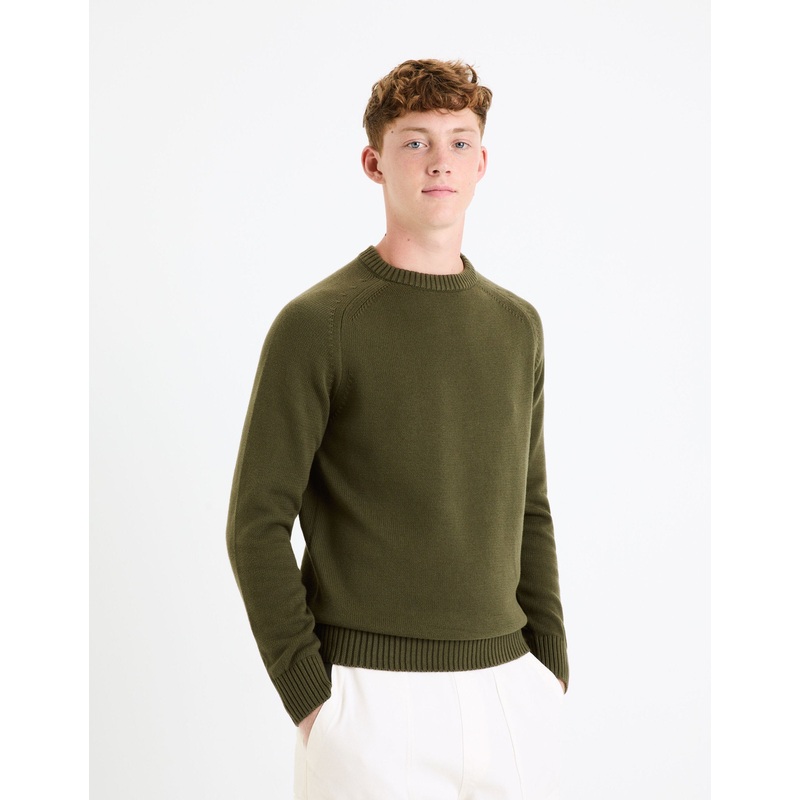 100% Cotton Round Neck Sweater - Khaki