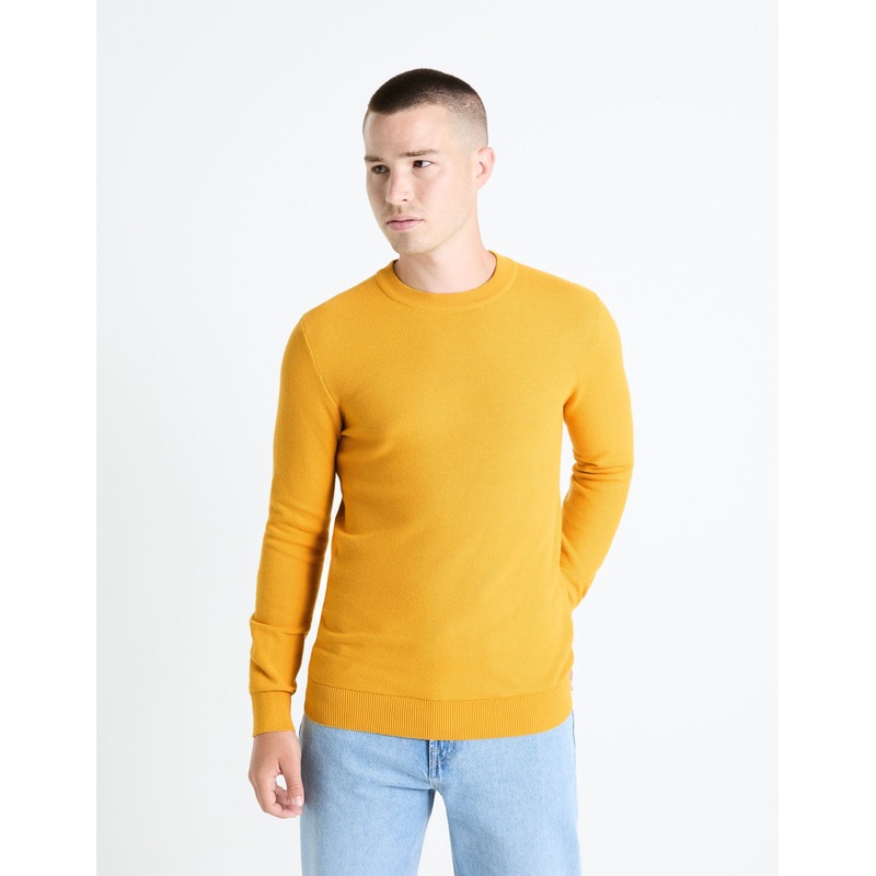 100% Cotton Round Neck Sweater - Yellow
