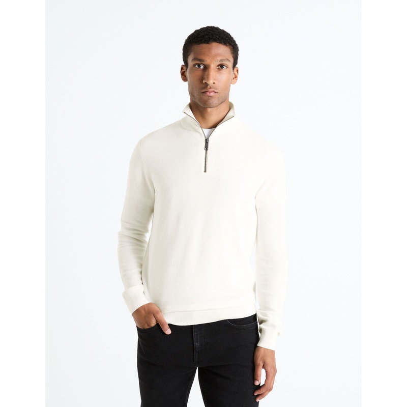 100% Cotton Trucker Collar Sweater - Beige