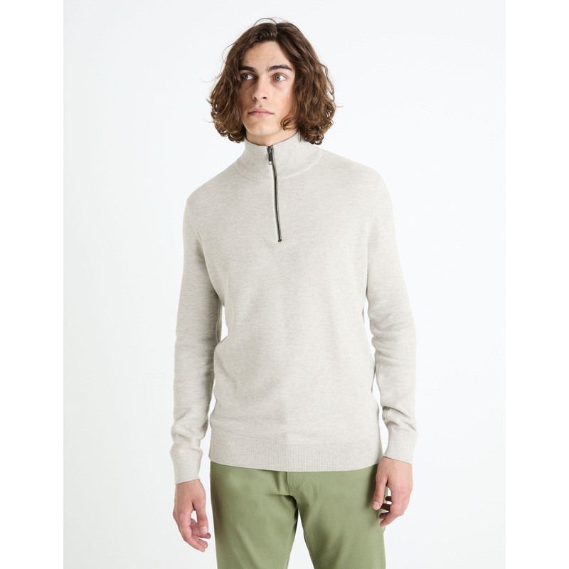 100% Cotton Trucker Collar Sweater - Heather Grey
