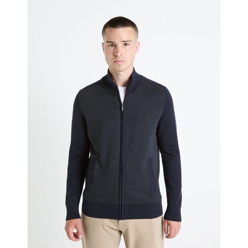 100% Cotton Zip-Up Cardigan - Navy