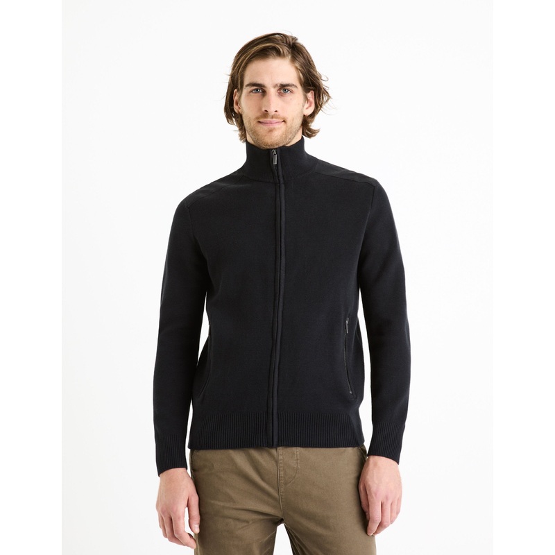 100% Cotton Zipped Cardigan - Black