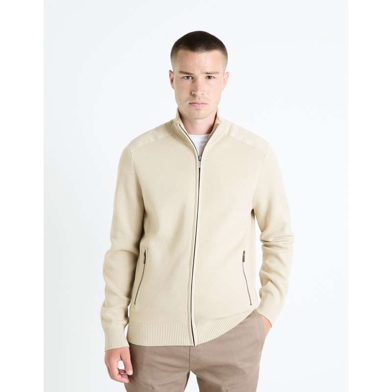 100% Cotton Zipped Cardigan - Brown