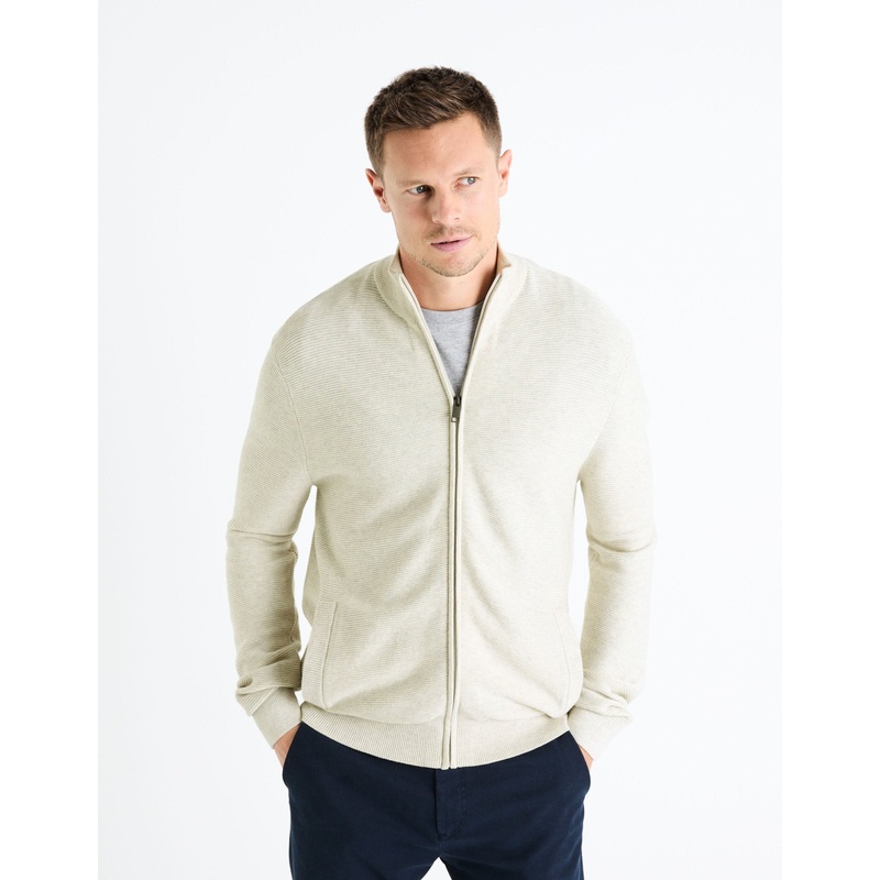 100% Cotton Zipped Cardigan - Heather Grey