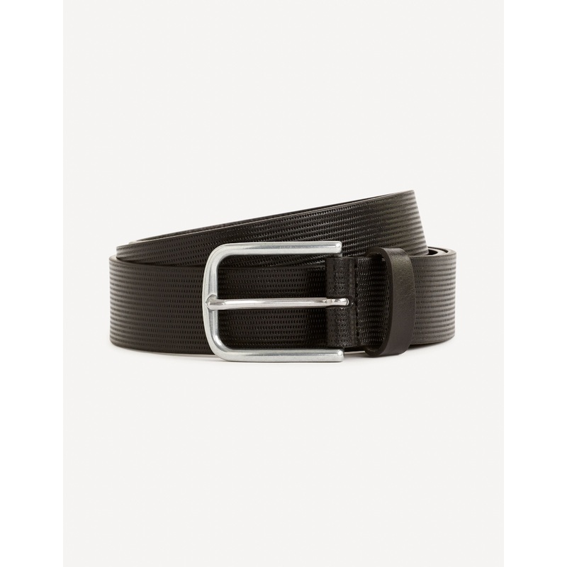100% Leather Belt With Micro-Perforated Pattern - Black