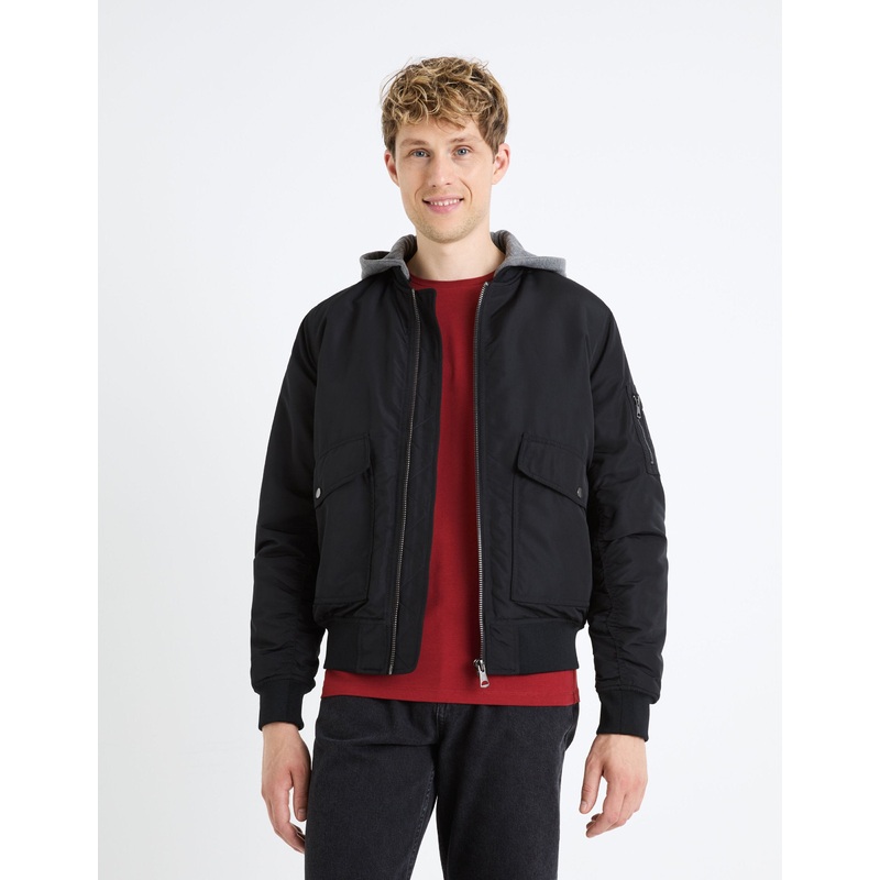 Bomber Down Jacket With Removable Hood