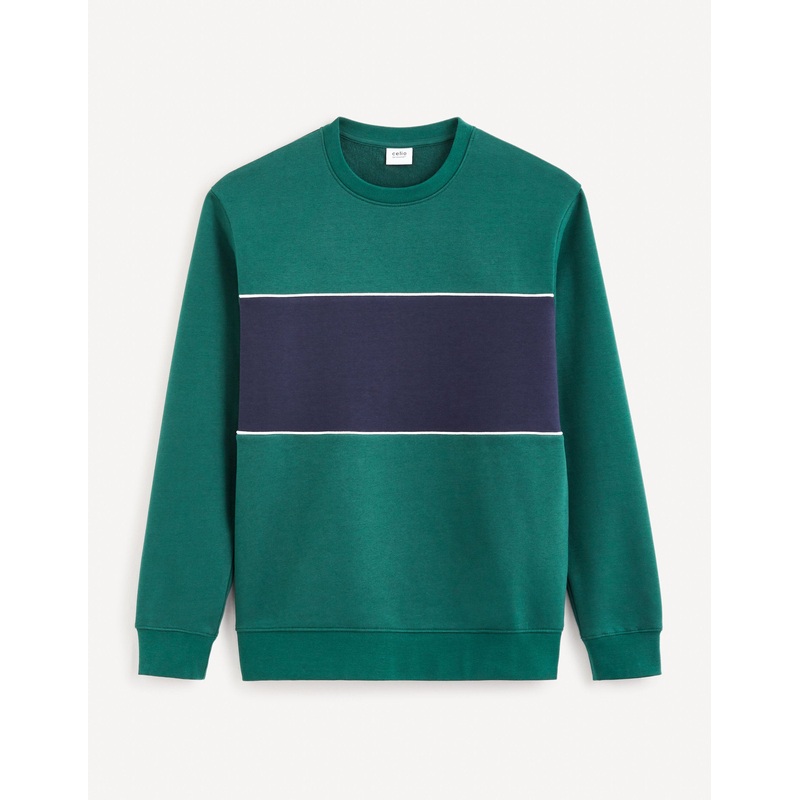 Cotton Blend Crew Neck Sweatshirt - Green