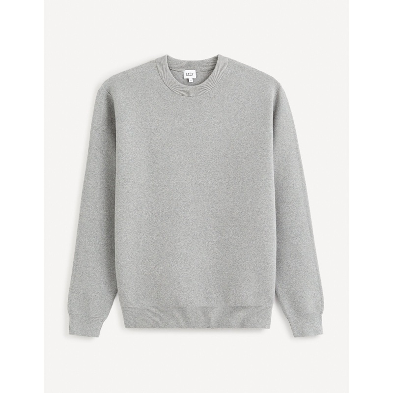 Cotton-Blend Round Neck Sweater - Beige