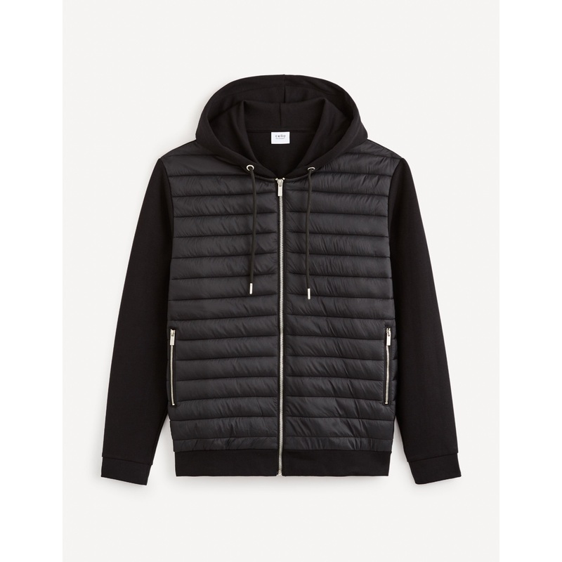 Cotton Blend Zipped Hooded Sweatshirt - Black