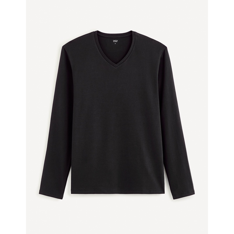 Long Sleeved V Neck Slim Stretch Cotton T-Shirt
