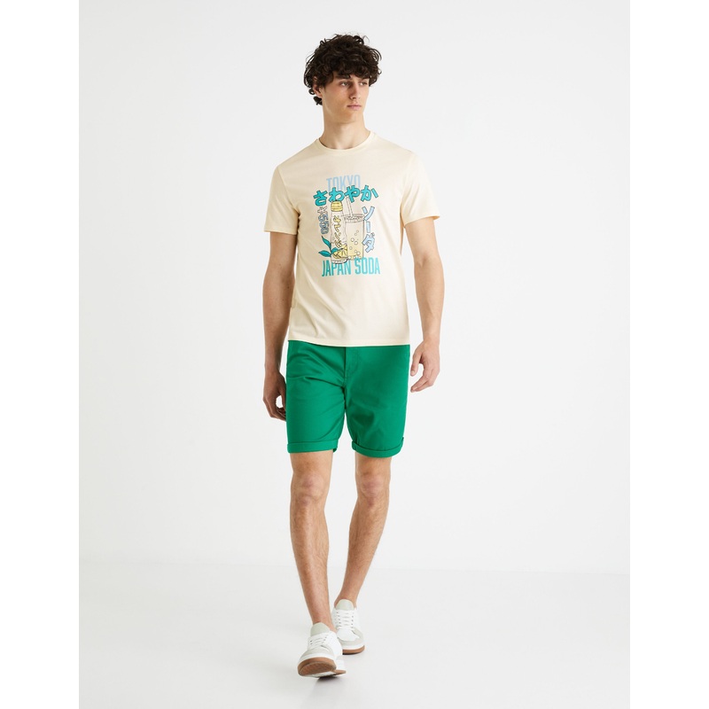 Plain Stretch Cotton Chino Bermuda Shorts - Bottle Green