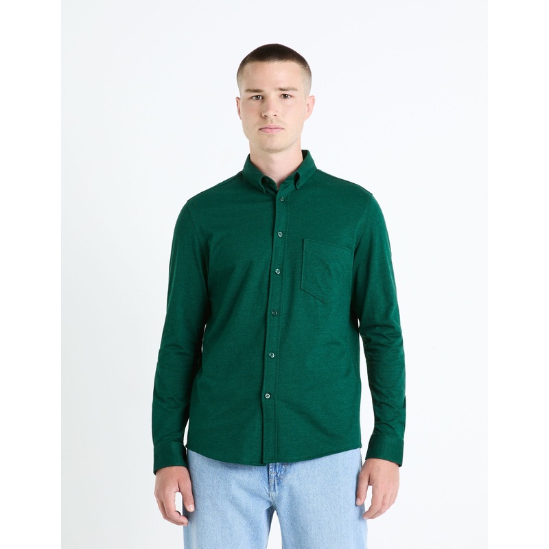 Regular 100% Cotton Pique Knit Shirt - Green