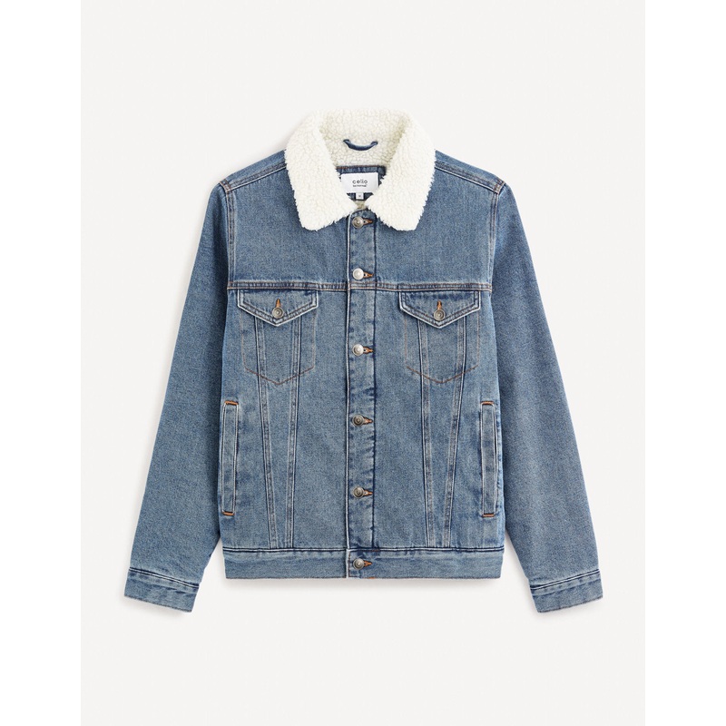 Sherpa Lined Denim Jacket - Stone Blue