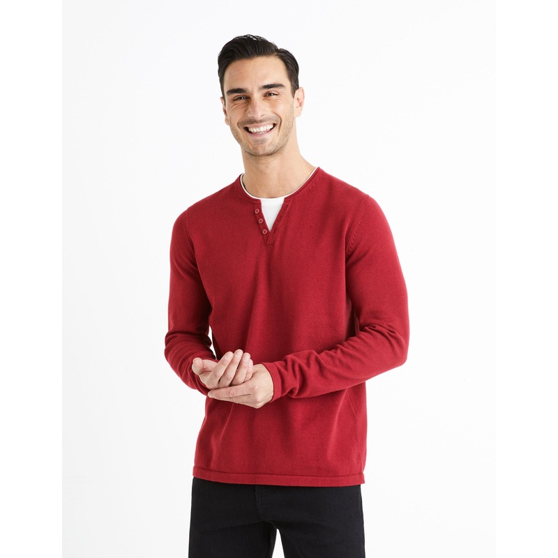 Tunisian Collar Sweater 100% Cotton - Burgundy