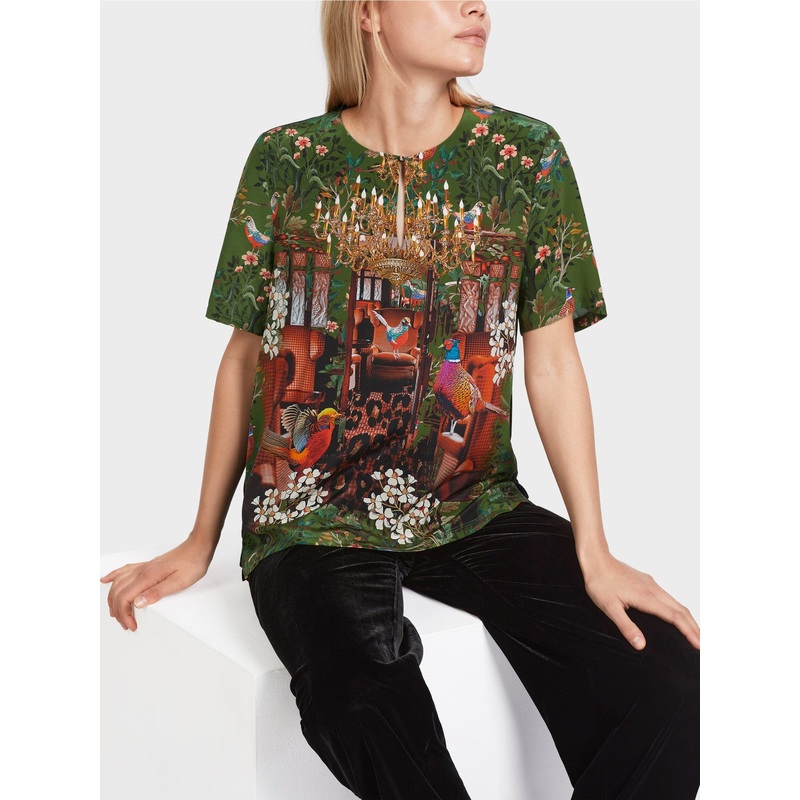 Blouse With Material Mix And Print