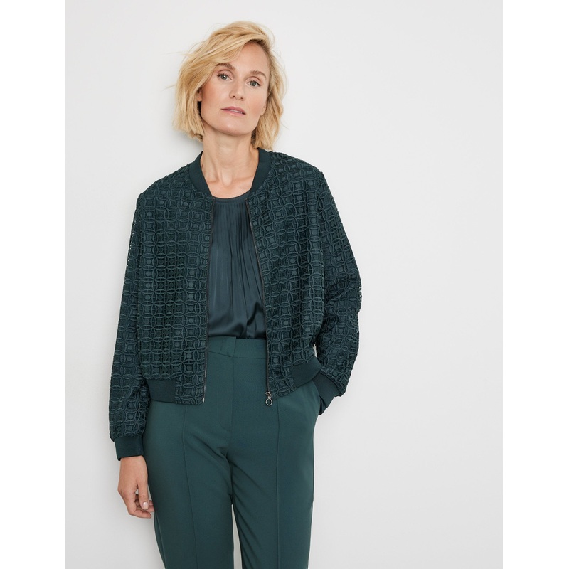 Bomber Jacket With Delicate Broderie Anglaise