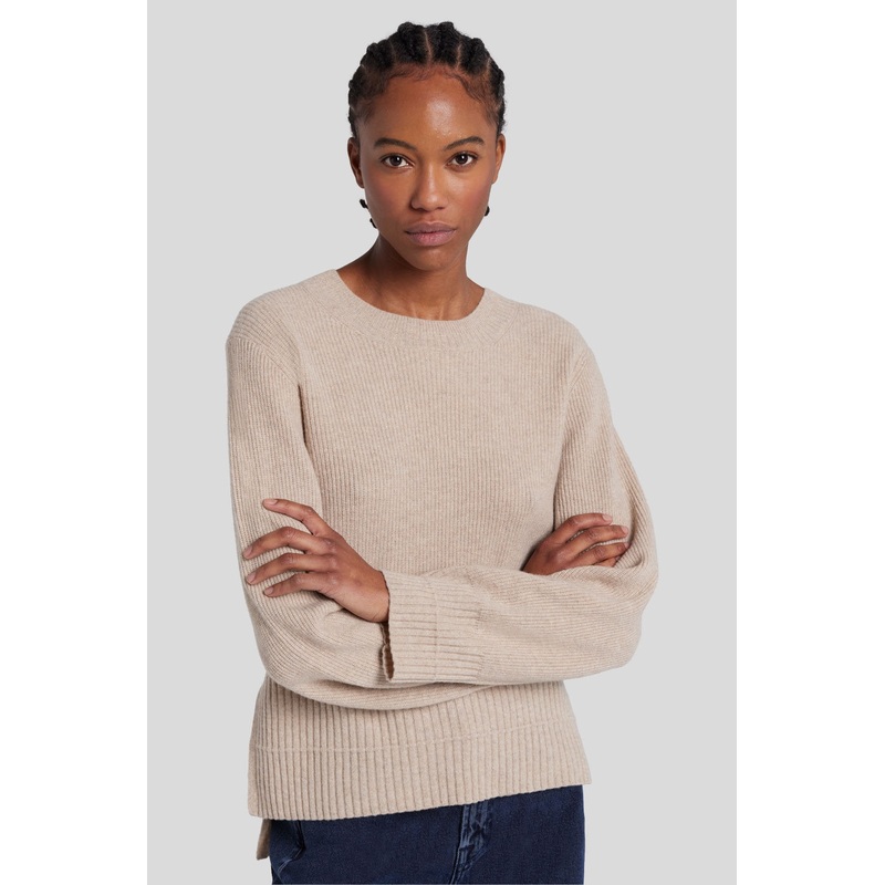 Cozy Crewneck Sweater Cashmere Blend Oatmeal