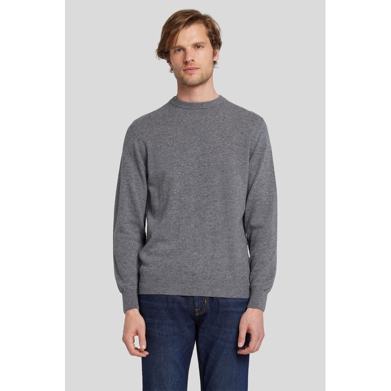 Crew Neck Knit Cashmere W/ Stitch Detail Heather Grey