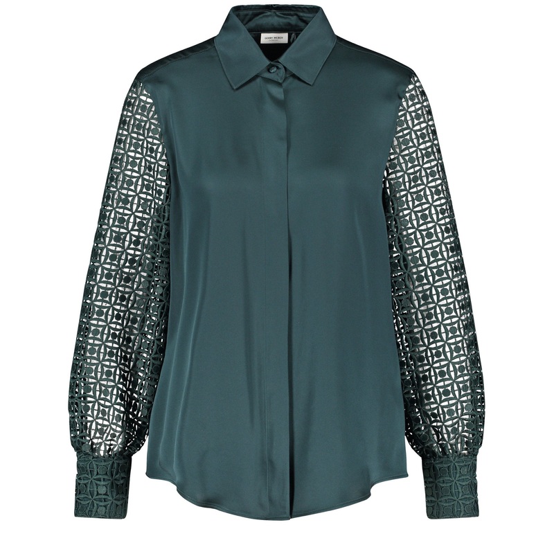Finely Shimmering Blouse With Broderie Anglaise Sleeves