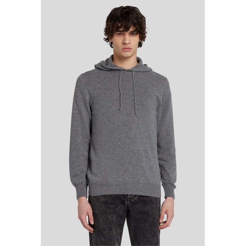 Hoodie Cashmere W/ Stitch Detail Heather Grey