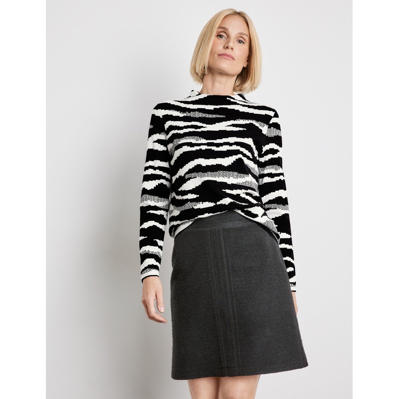 Jacquard Knit Jumper With A Short Stand-Up Collar