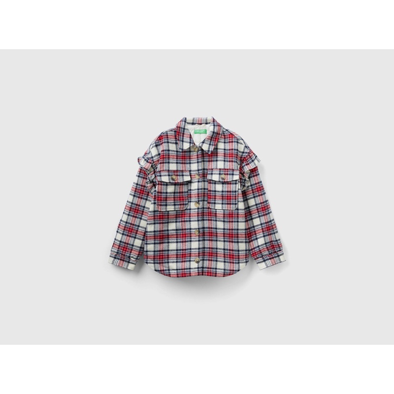 Padded Check Jacket With Ruffles