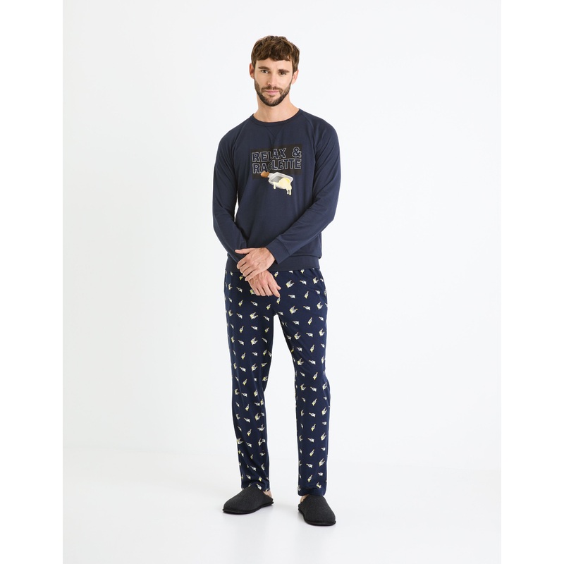Long-Sleeved Pajamas And Pants 100% Cotton - Navy